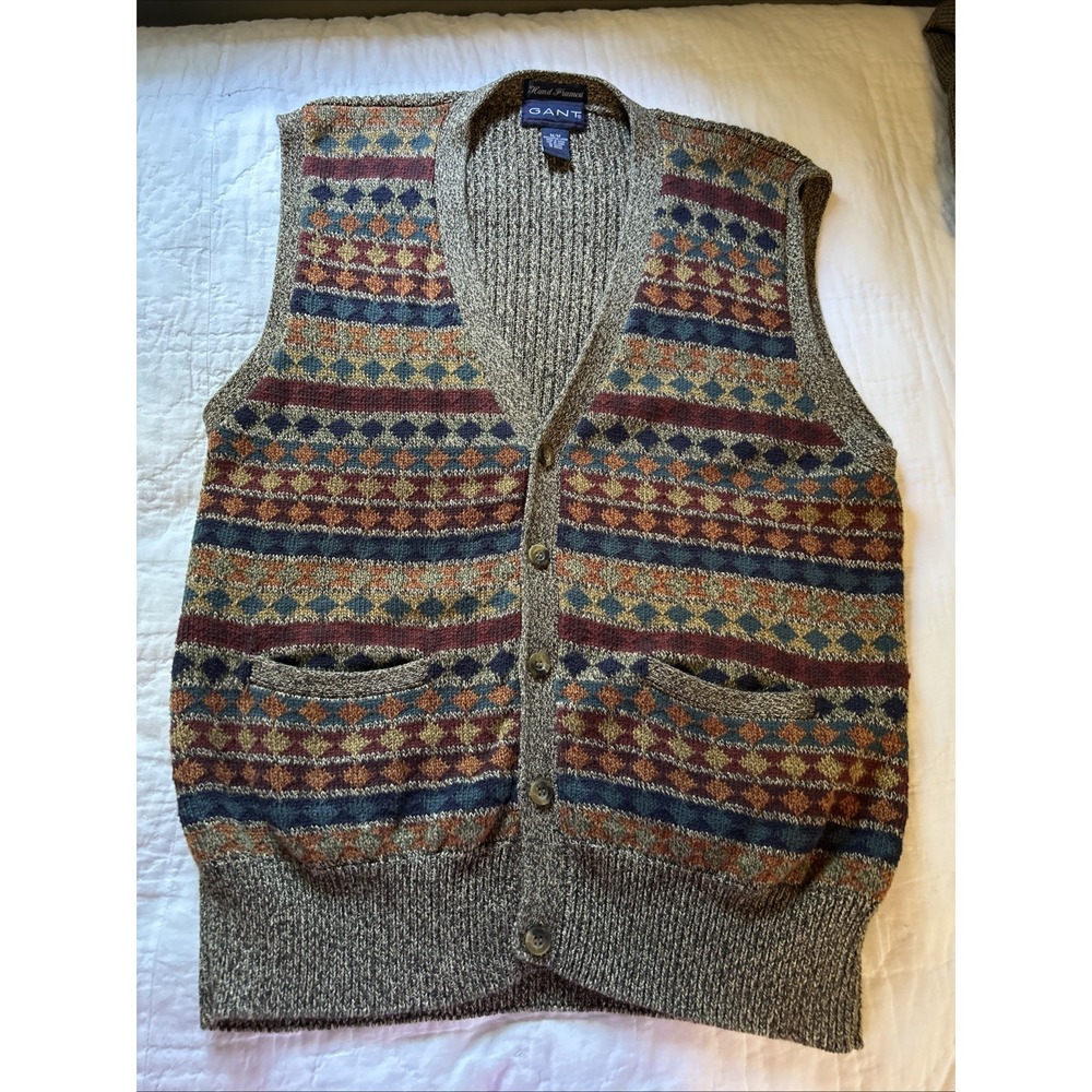 VTG Gant Nordic Fair Isle Grandpa Core Button Sweater Vest Preppy Heritage M/M